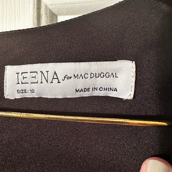 IEENA FOR MAC DUGGAL Belted Floral Print Illusion Long Sleeve Gown Black Size 12 - Picture 6 of 16